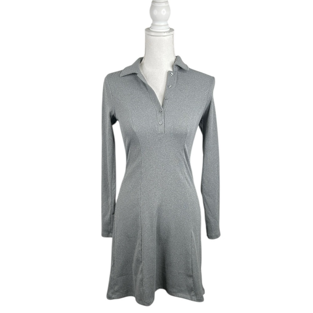 No Boundaries Gray Ribbed Henley Y2K‎ Preppy Casual 90's Long Sleeve Dress XXS